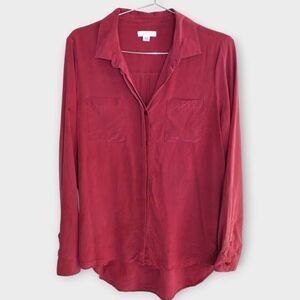 Garnet Hill Womens Top Sz 8 Blouse 100% Silk Burgundy Buttons Classic Academia‎